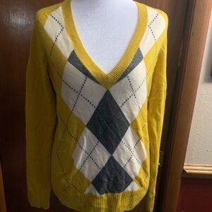 J.Crew Yellow Cashmere Argyle Sweater NWT (flaw)